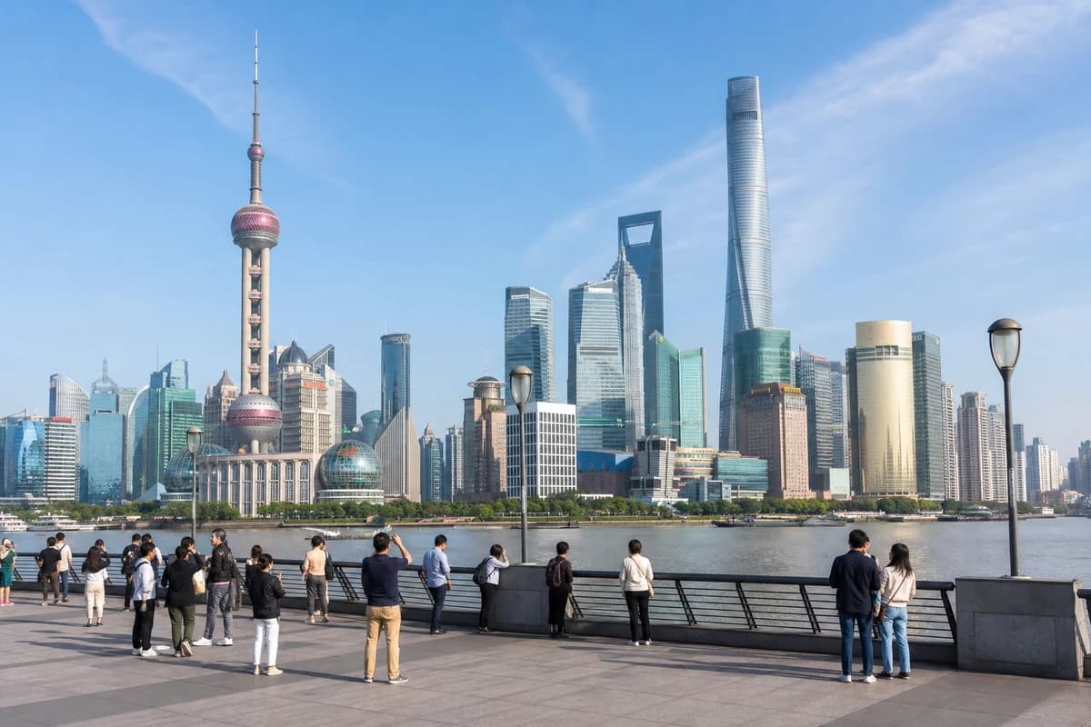 Shanghai's Pudong skyline viewed across the Huangpu River from the Bund