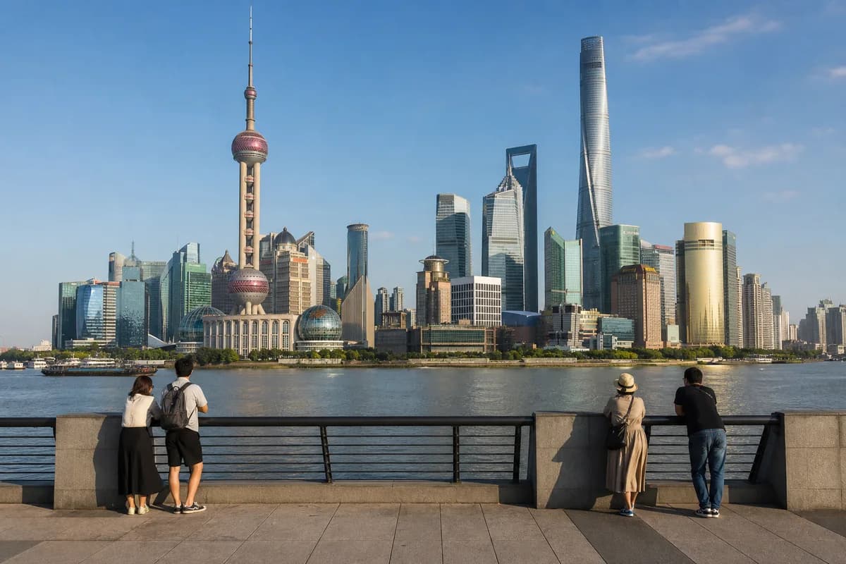 Shanghai's Pudong skyline viewed across the Huangpu River from the Bund